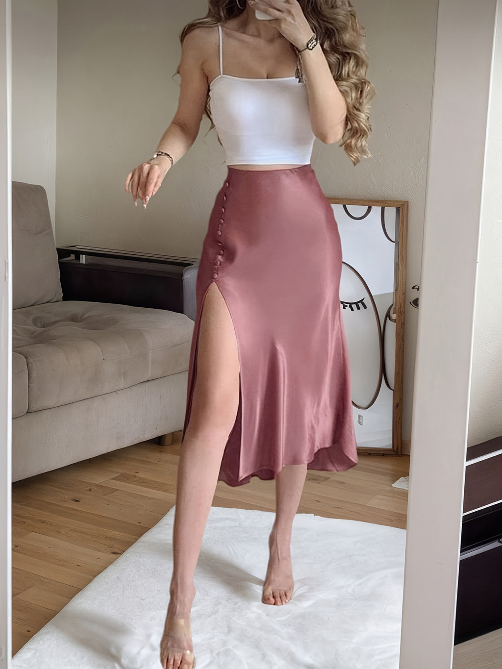 Satin And Velvet Multi-button Womens Skirt
