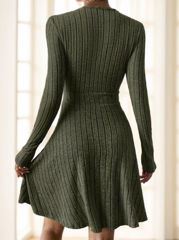 Elegant V Neck Long Sleeve Dress