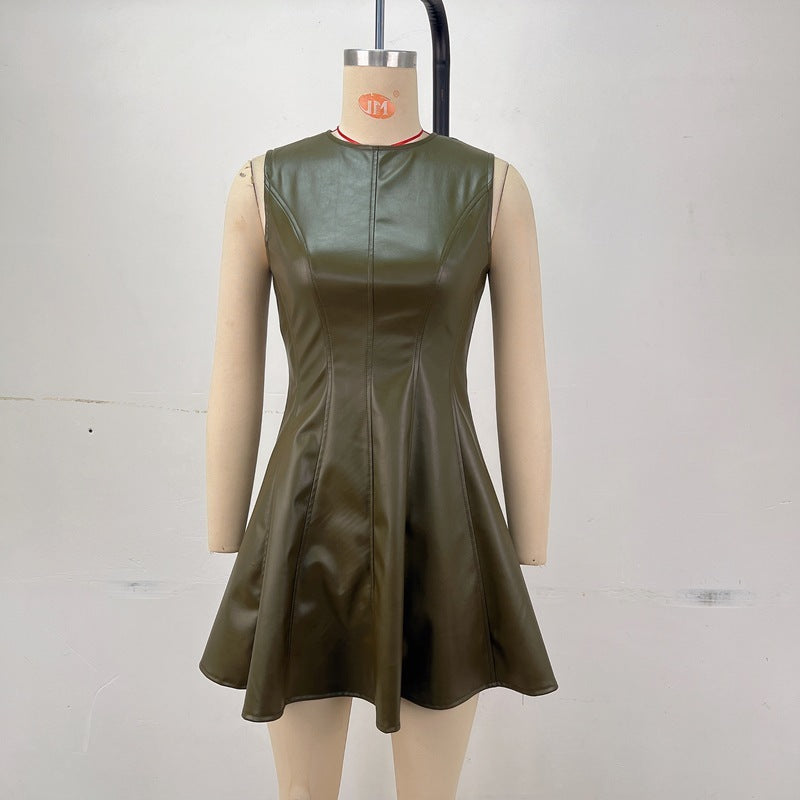 Round Neck Sleeveless Waist A- Line Skirt Vest Dress