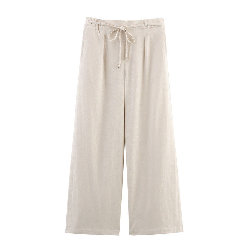 Solid Color Casual Loose Linen Wide-leg Pants