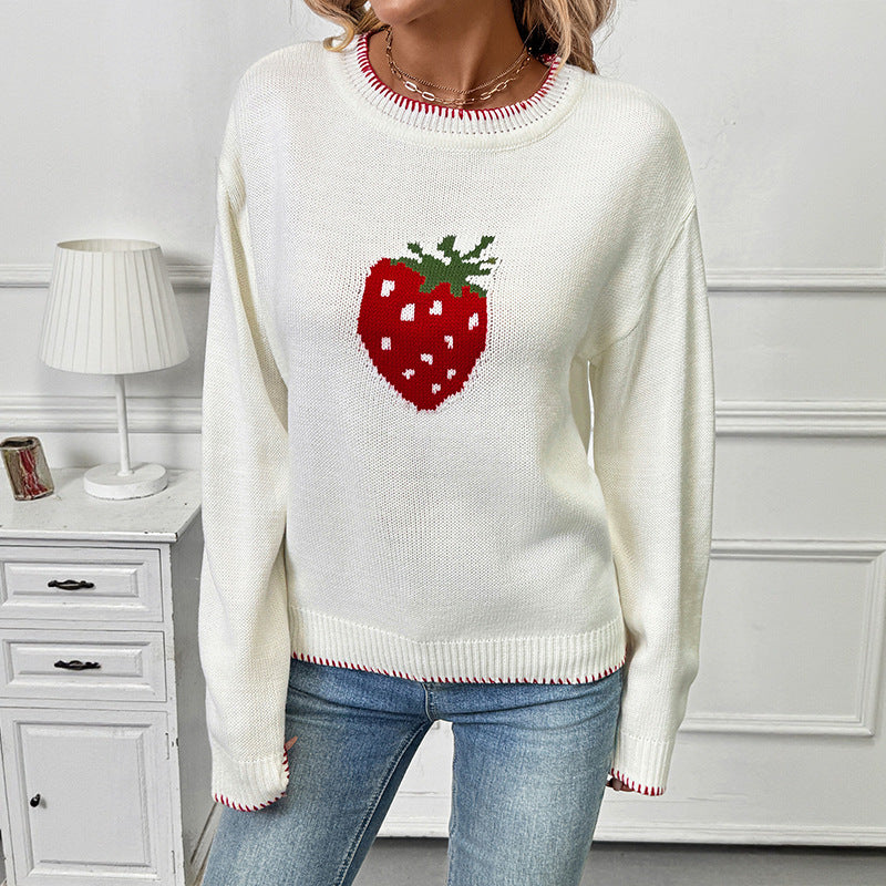Strawberry Jacquard Sweater Pullover