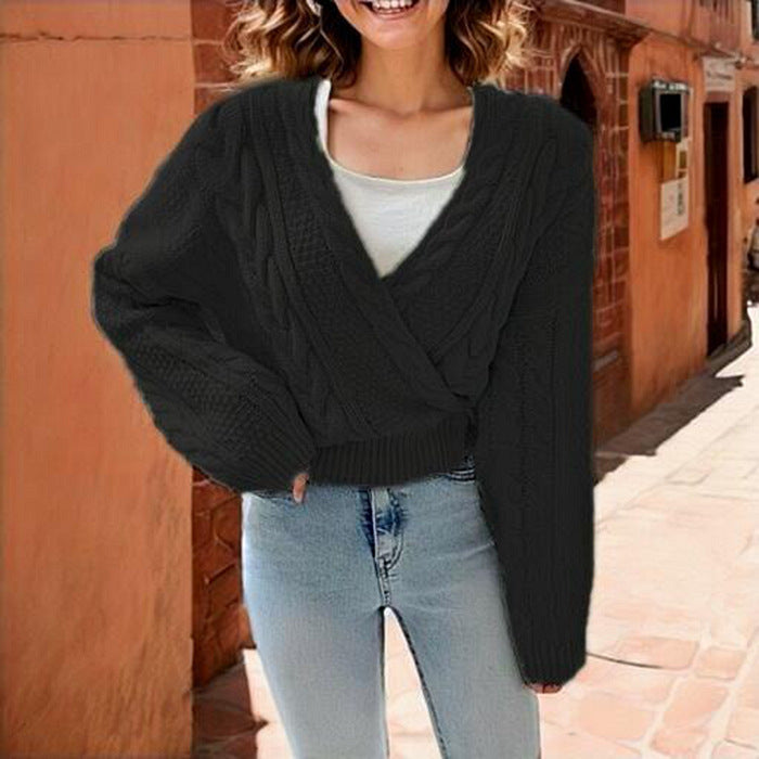 Autumn And Winter Diagonal Cardigan Cross Non-specification V-neck Sweater