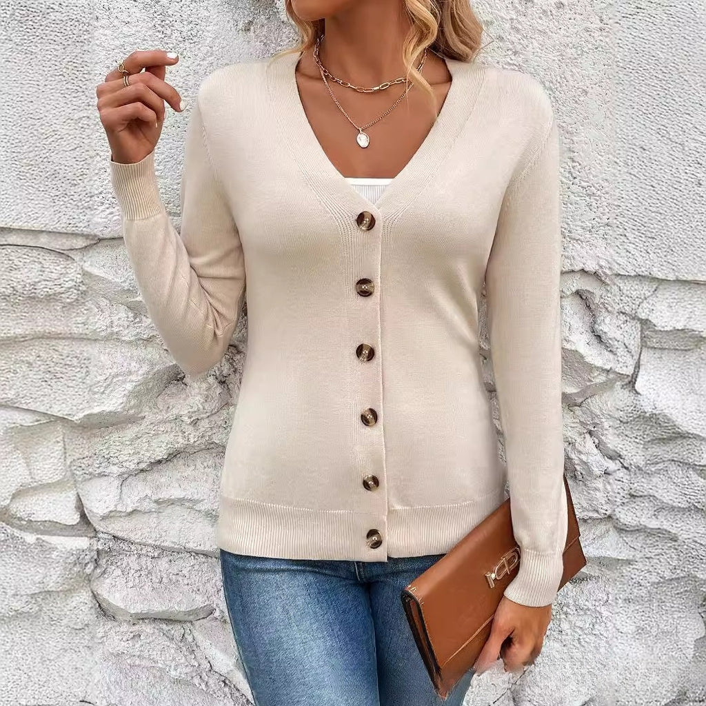 Women's Simple Solid Color Long-sleeved Sweater Cardigan