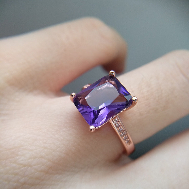 Square Amethyst Ring Jewelry Bracelet Set