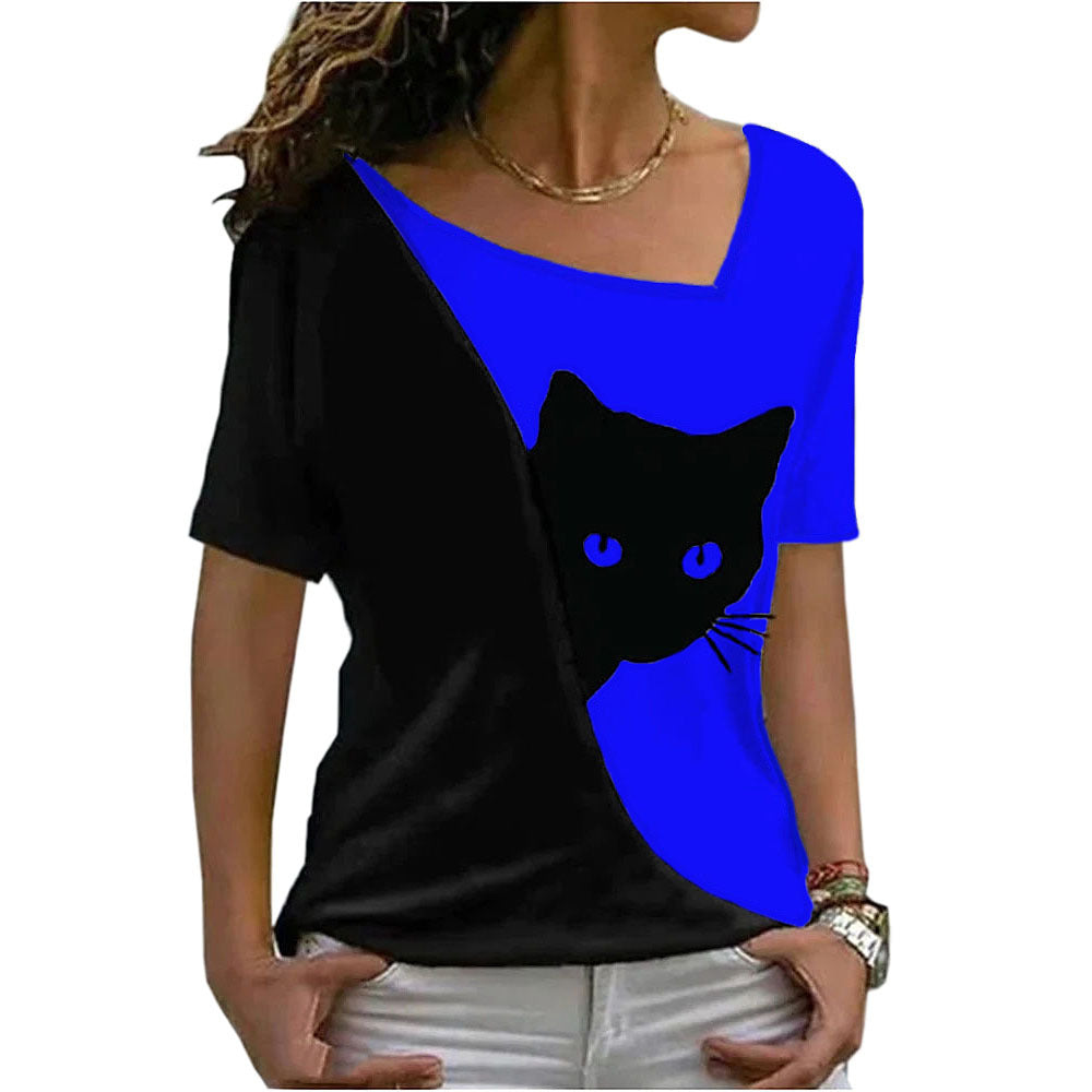 Women's Cat Printing Top Short Sleeve