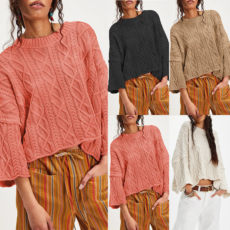 Hot Sale In Europe And America O-neck Short Loose Sweater
