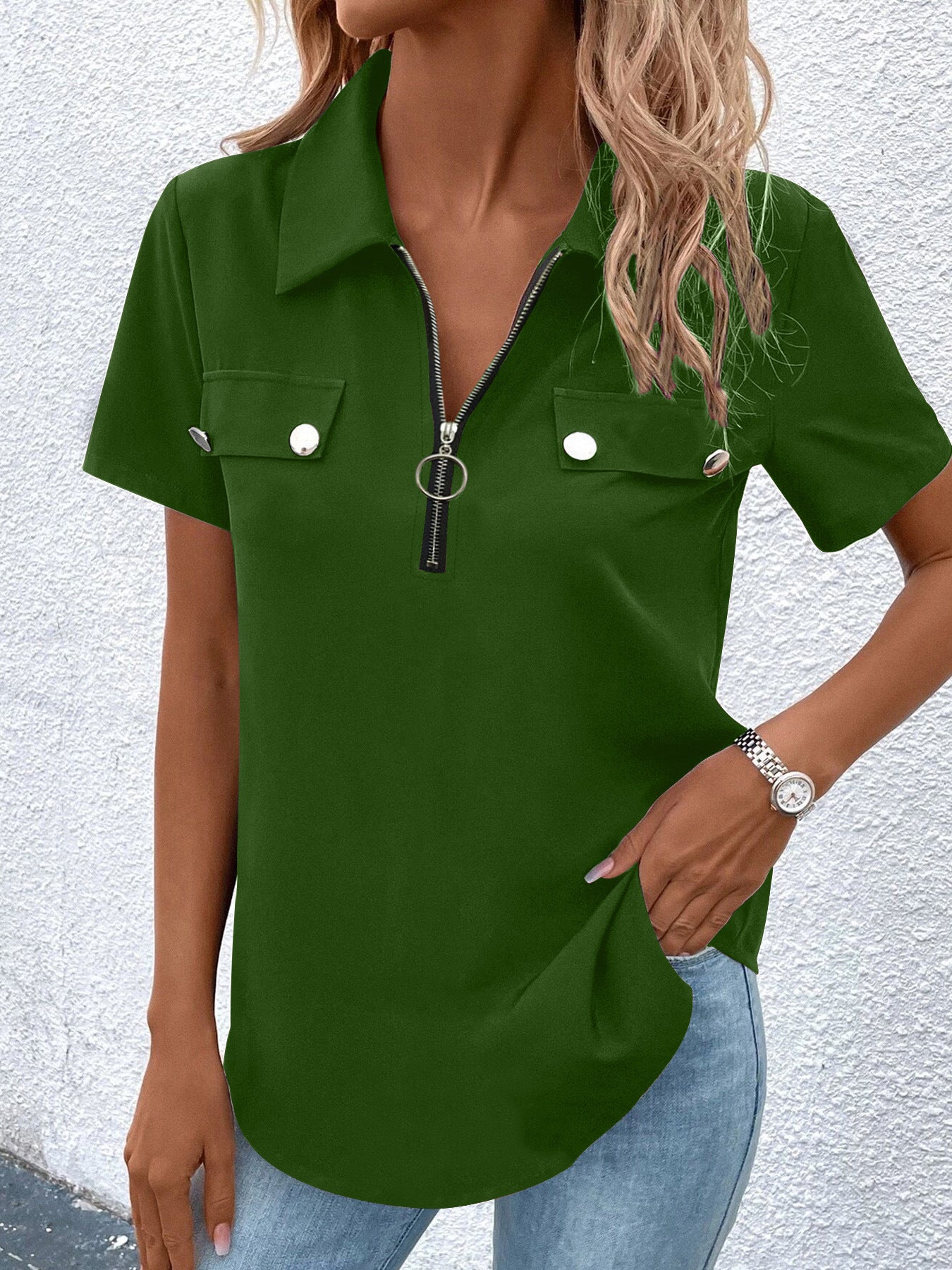Fashionable Casual T-Shirt For Women With Button Details