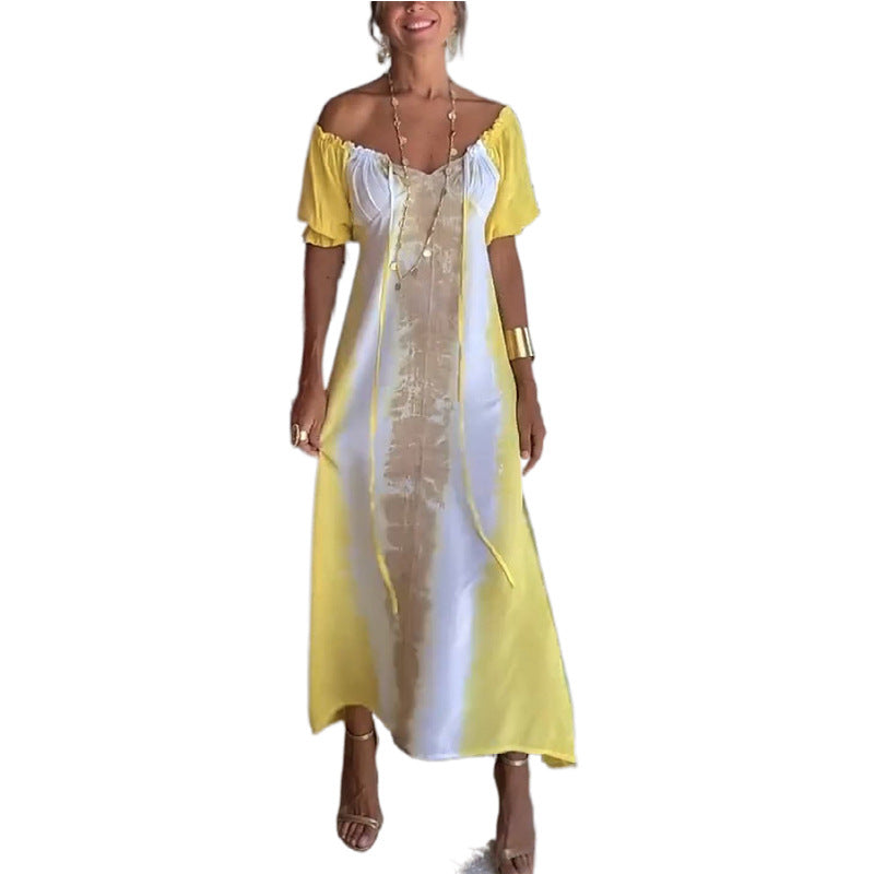 European And American Summer Printed V-neck Irregular Dress Women