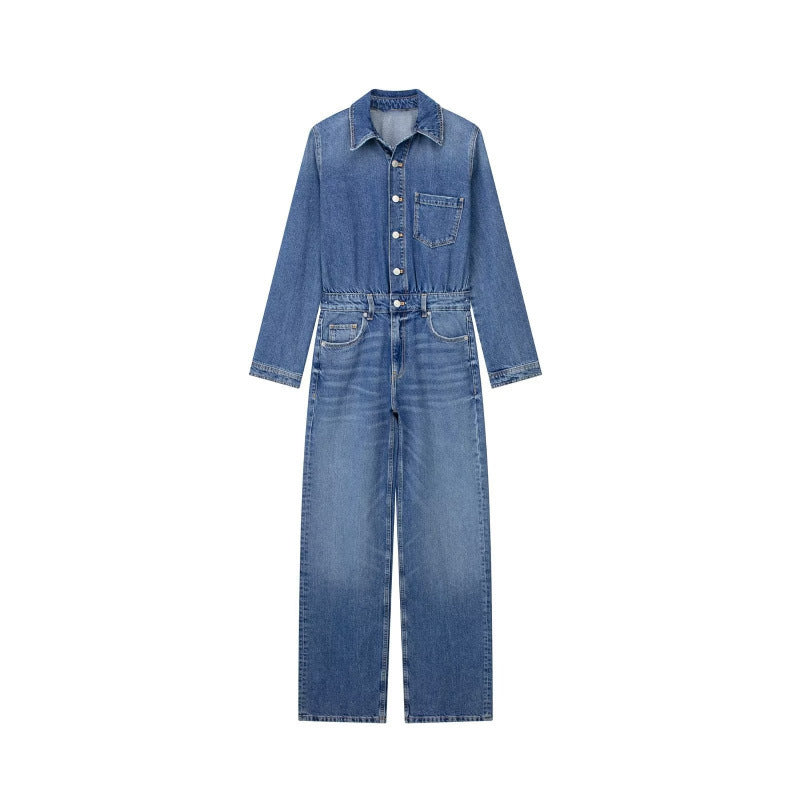 Women's Street Trend Casual Straight-leg Denim Jumpsuit