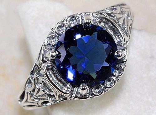 Topaz Gemstone Inlaid Zircon Retro Flower Ring