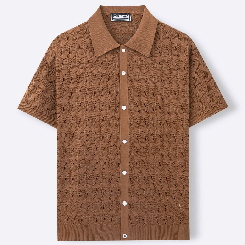 Men's Fashion Pointelle Design Spring And Summer Knitwear Short Sleeve Cardigan