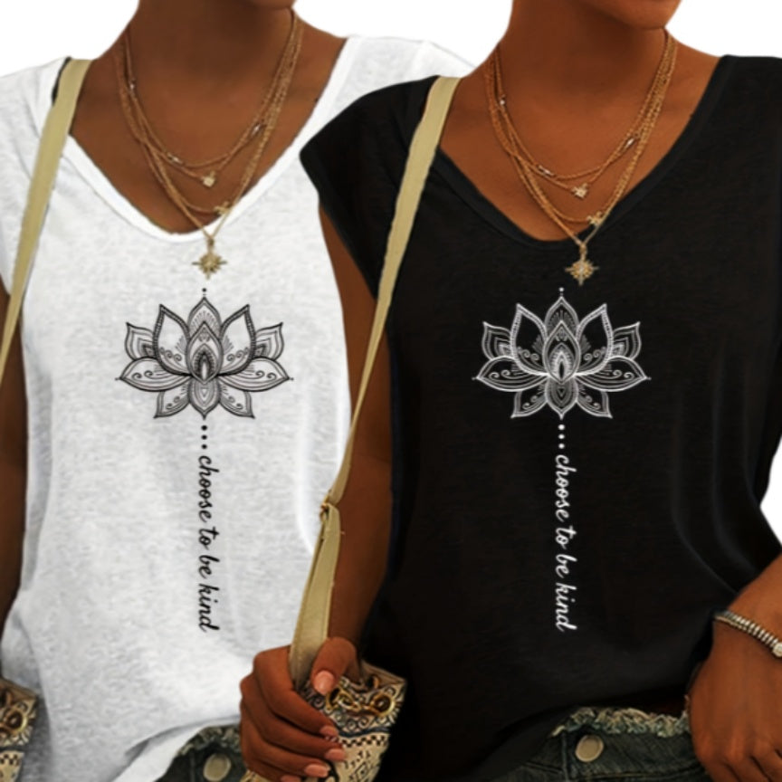 Graphic Print Tank Top, Sleeveless Casual Top For Summer & Spring, Women's Clothing 2PCS Set
