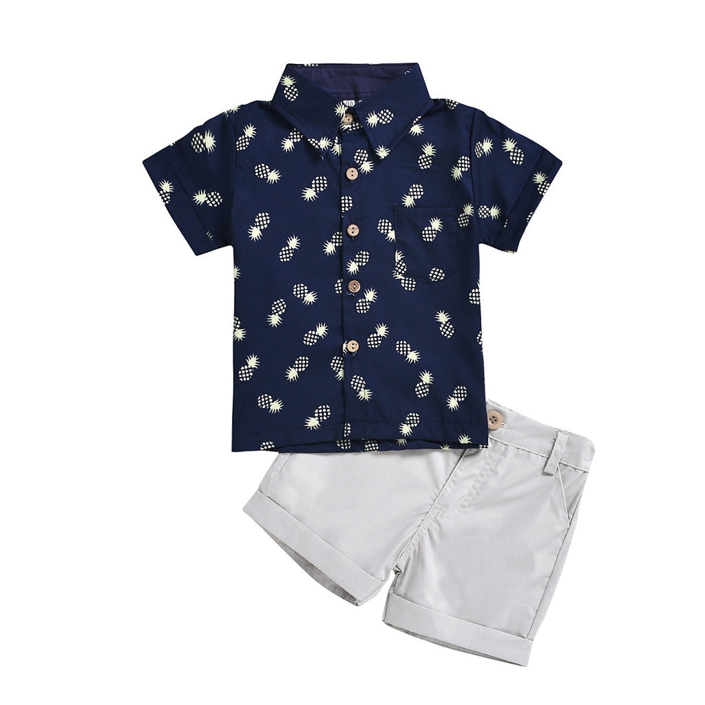 Pineapple Print Short-sleeved Shirt Suit  Shorts Casual Two-piece Suit