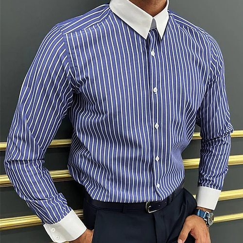 Men's Long Sleeve Shirt Design Striped Business