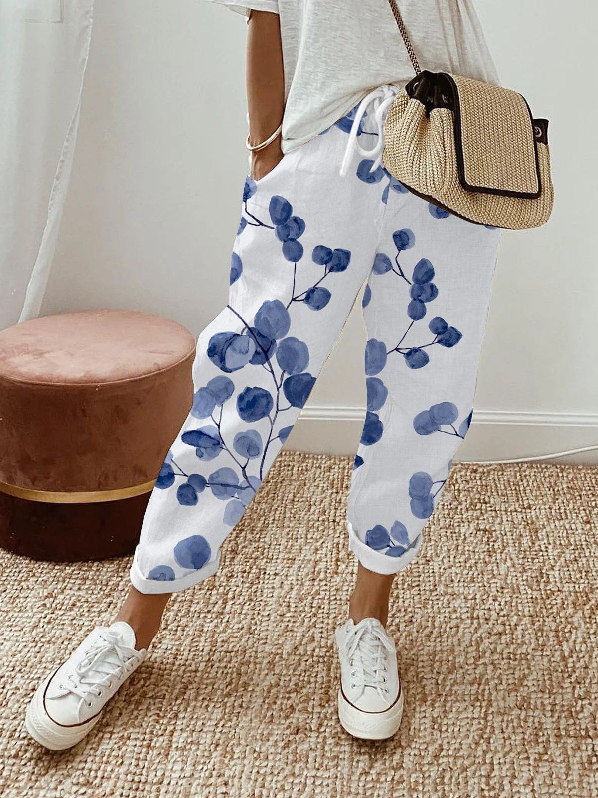 Women's Fashion Casual Drawstring Pocket Floral Floral Print Casual Jumpsuit