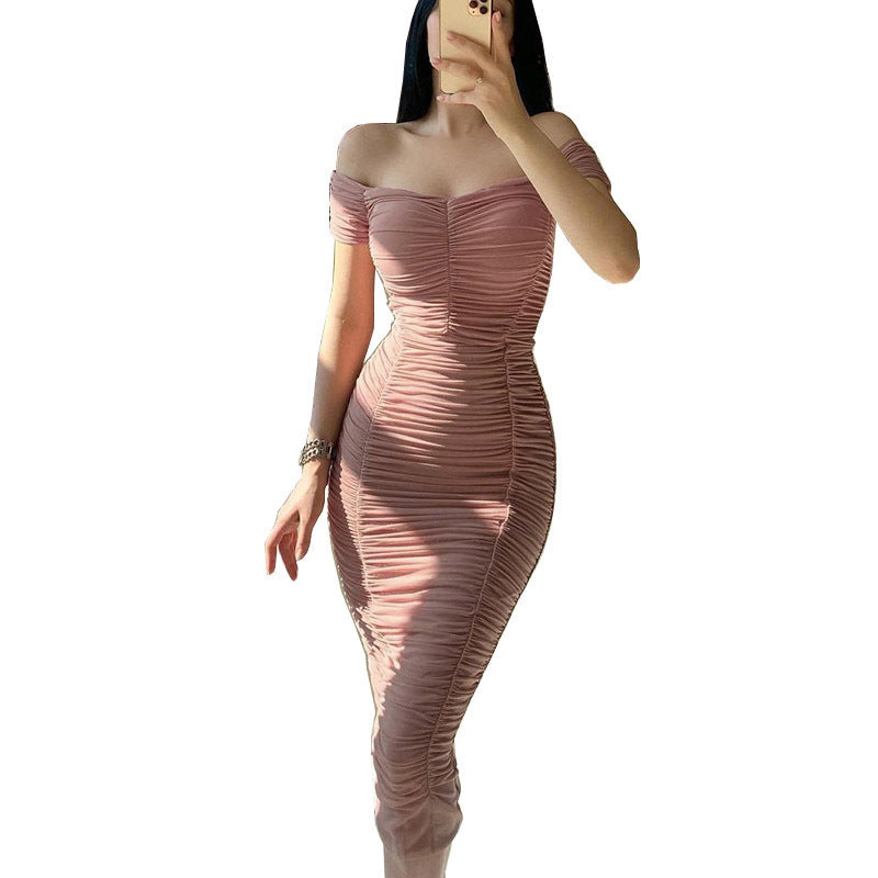 Summer Women's Off-shoulder Pleated Dress