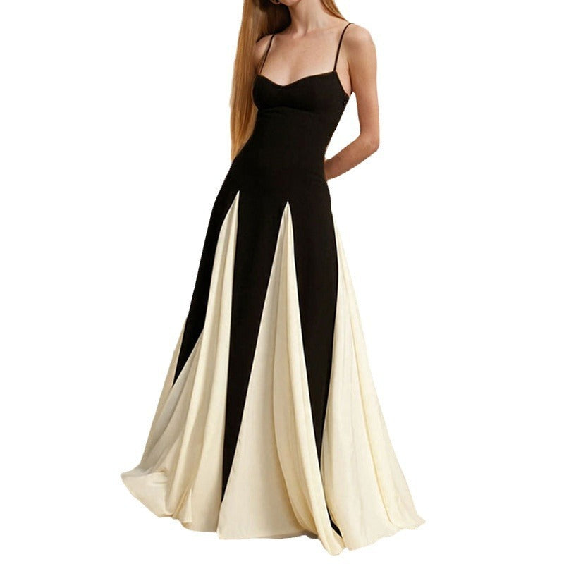 Contrast Color Loose Big Hem Vacation Waist-tight Dress