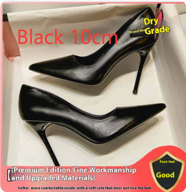 Women's Black Soft Leather High Heels Stiletto Sexy Pointed Toe