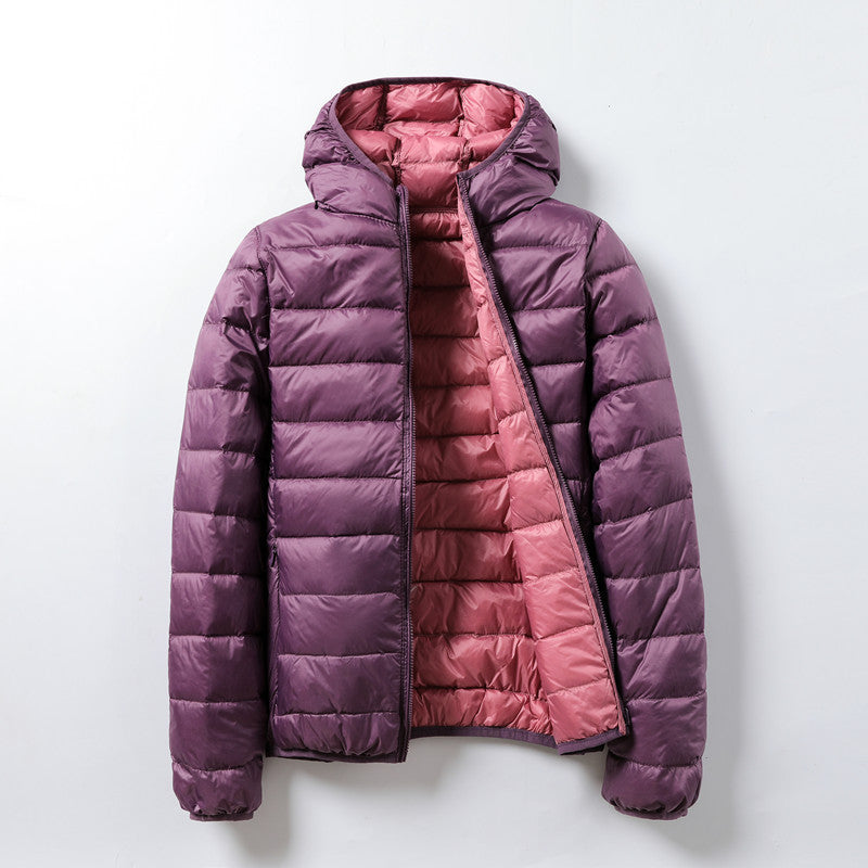 Thin Lightweight Short Type White Duck Down Thin Hooded Jacket