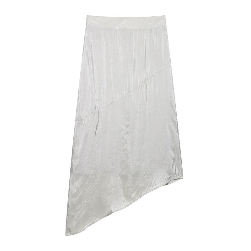 Solid Color Design Embroidered Asymmetric Skirt