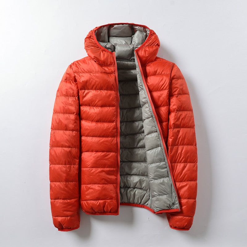 Thin Lightweight Short Type White Duck Down Thin Hooded Jacket