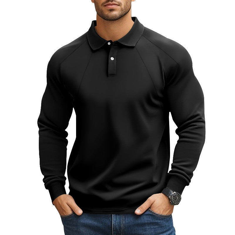 Spring And Autumn Polo Collar Solid Color Casual Bottoming American Polo Shirt Men