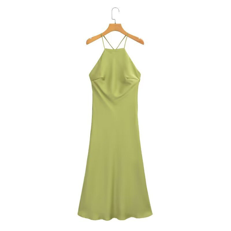 Women's Elegant Halter Sling Silk Satin Texture Dress