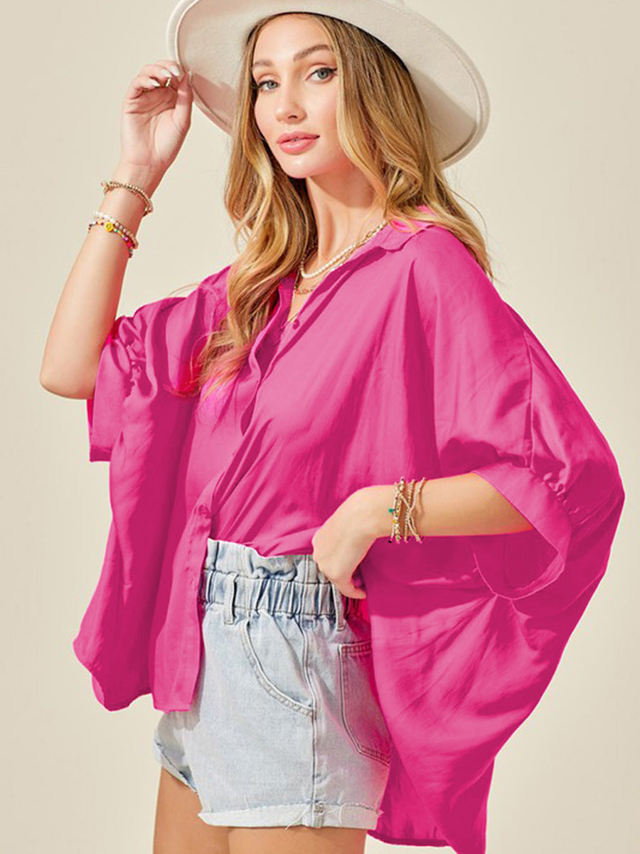 Solid Color Half Sleeve Shirt For Women