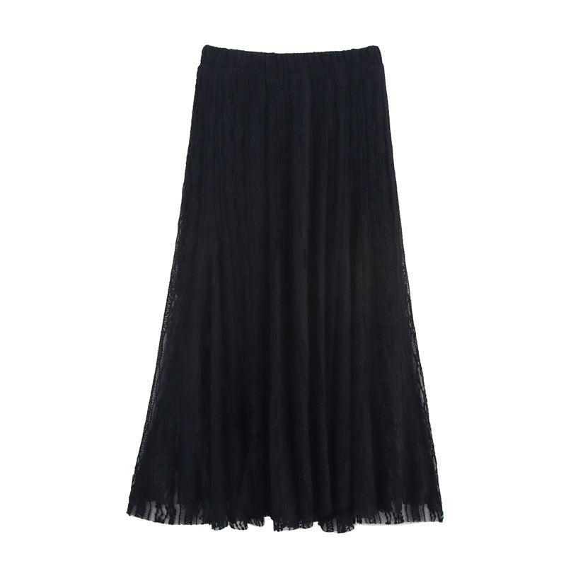 Refined Handmade Lace Jacquard Mesh Skirt Long Dress