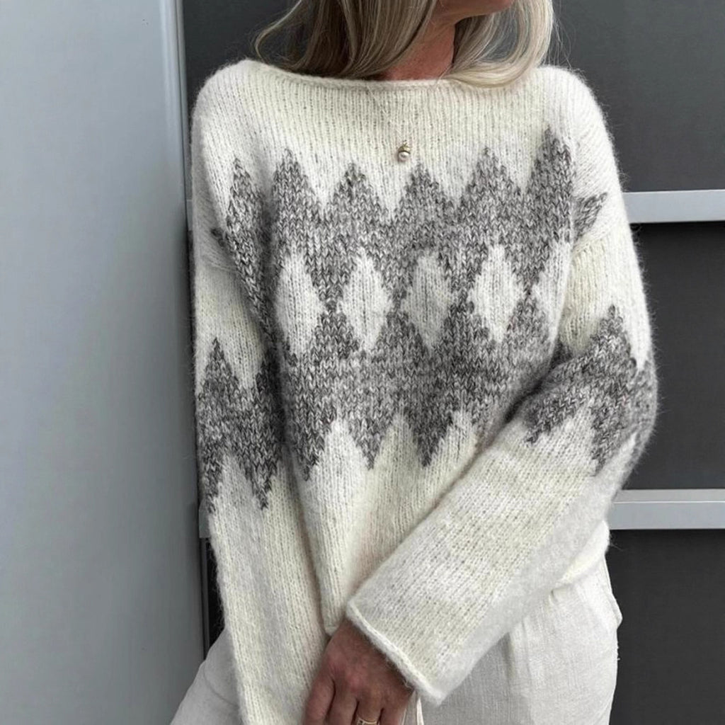 Women's Casual Simple Round Neck Jacquard Knitted Top