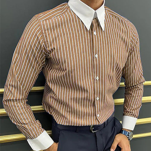 Men's Long Sleeve Shirt Design Striped Business