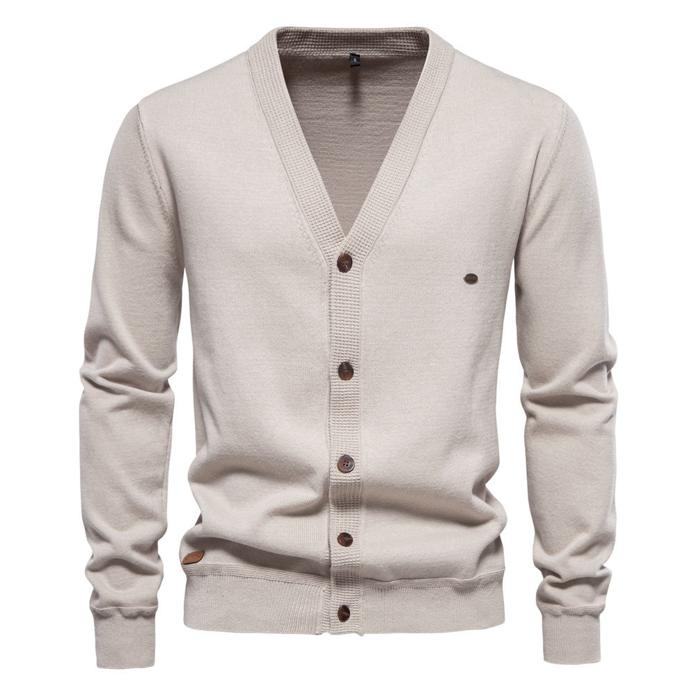 Men's Cardigan Sweater High Quality Business Pure Color Knitwear
