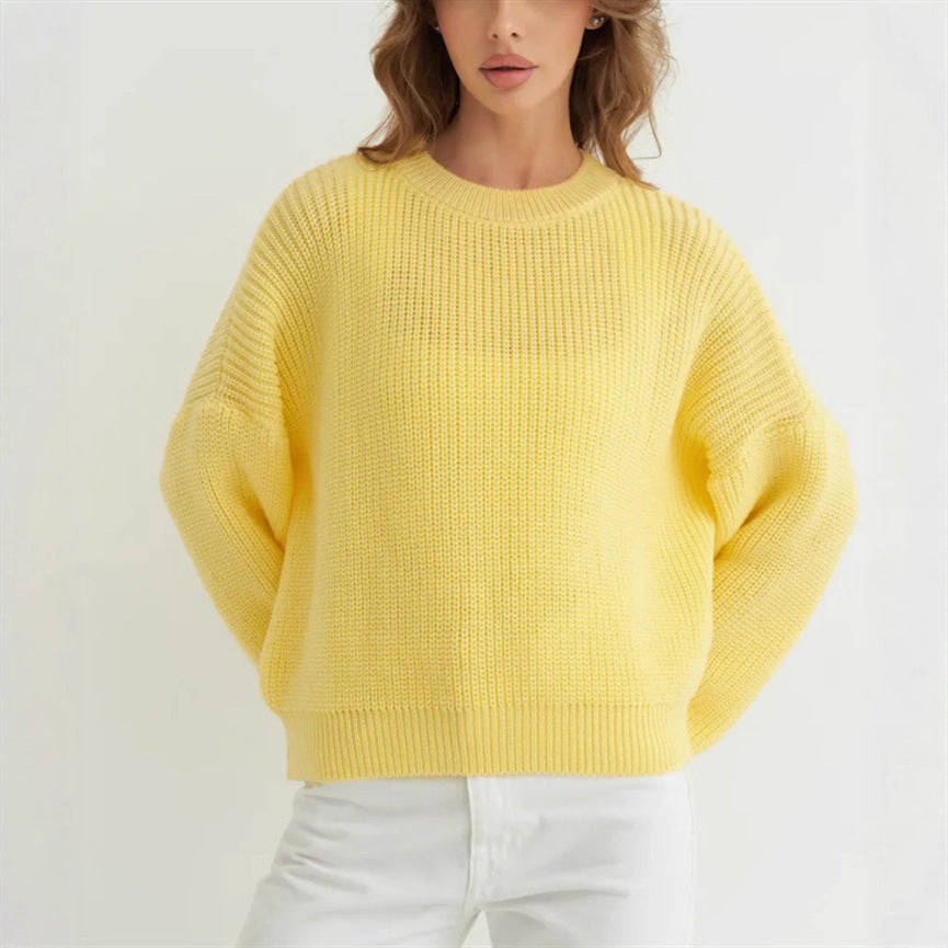 Women's Solid-color Crew-neck Loose-fitting Pullover Sweater
