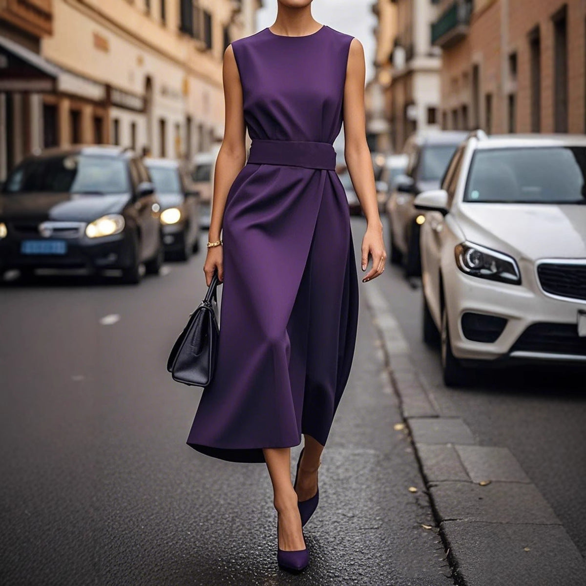 Sleeveless Round Neck Fashion Long Dress Women