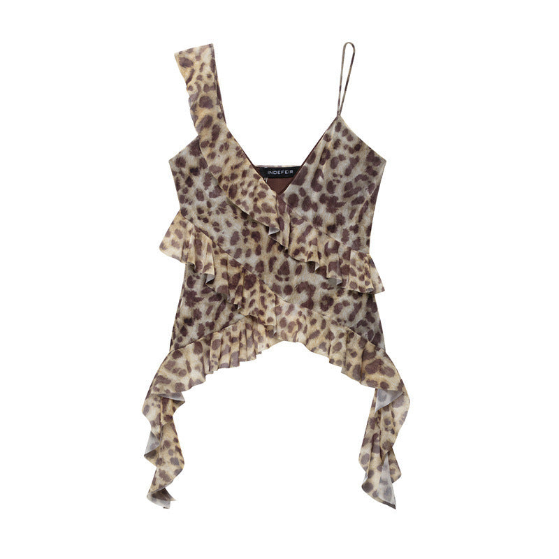 Ruffled Irregular Pure Wind Sleeveless Sexy Top