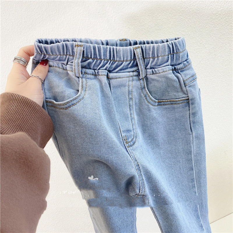 Spring New Children''s Wear Slim Bell Bottomed Trousers Baby Slim Elastic Pants