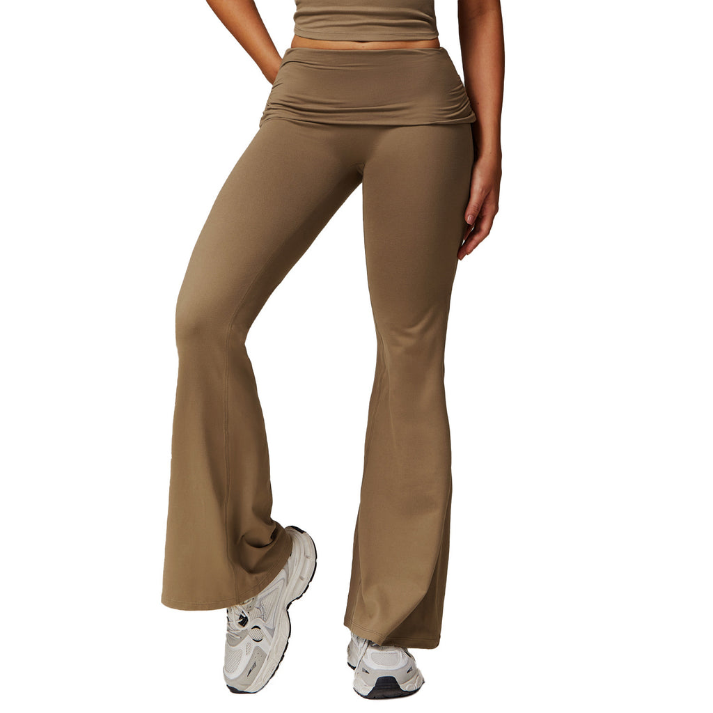 Wool Pleated Yoga Fold High Waist Running Sports Skinny Versatile Bell-bottom Pants Women