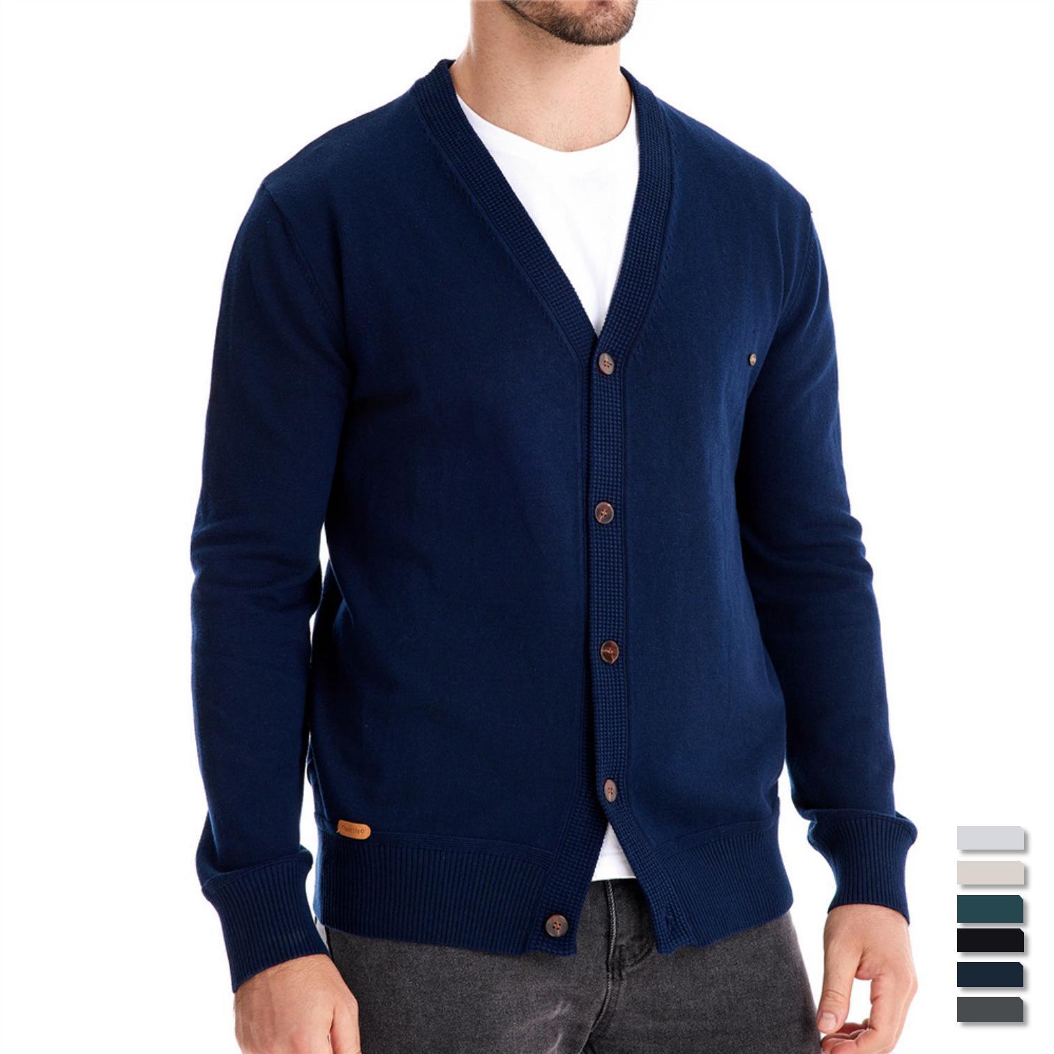 Men's Cardigan Sweater High Quality Business Pure Color Knitwear
