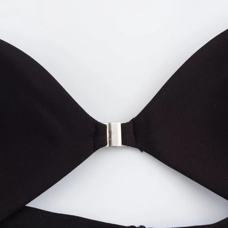 European And American Sexy Buckle Decoration Opening Design Hanging Collar Dress