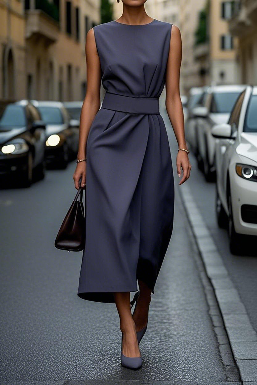 Sleeveless Round Neck Fashion Long Dress Women