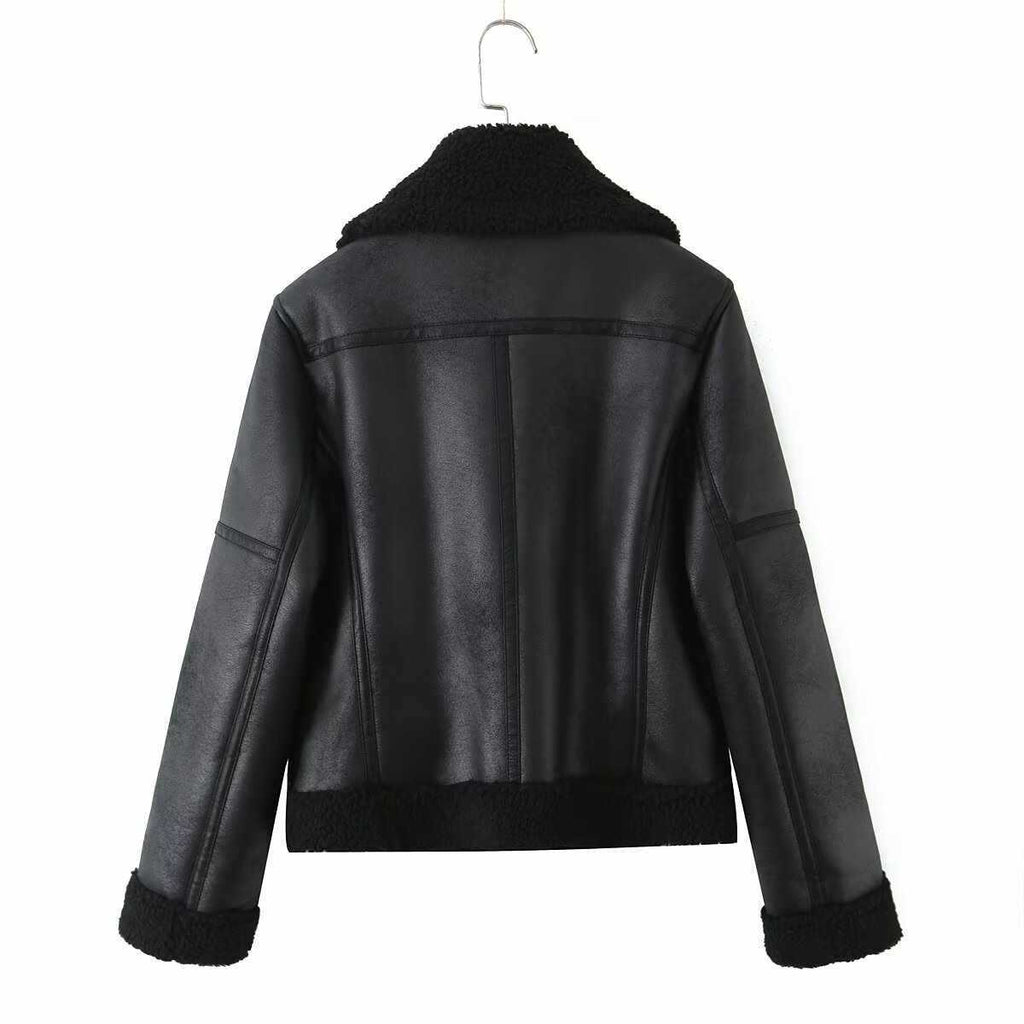 Women's Fashionable Warm Cotton Jacket Motorcycle Fur Coat