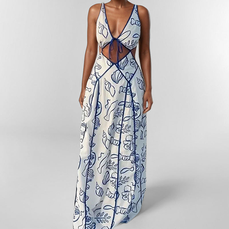 Women's Fashion Simple Printing Hollow Dress
