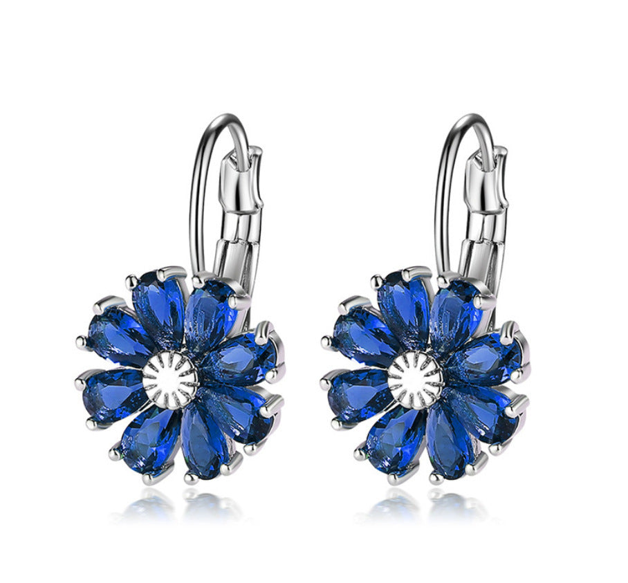 Copper Zircon Floral Diamond Necklace Stud Earrings