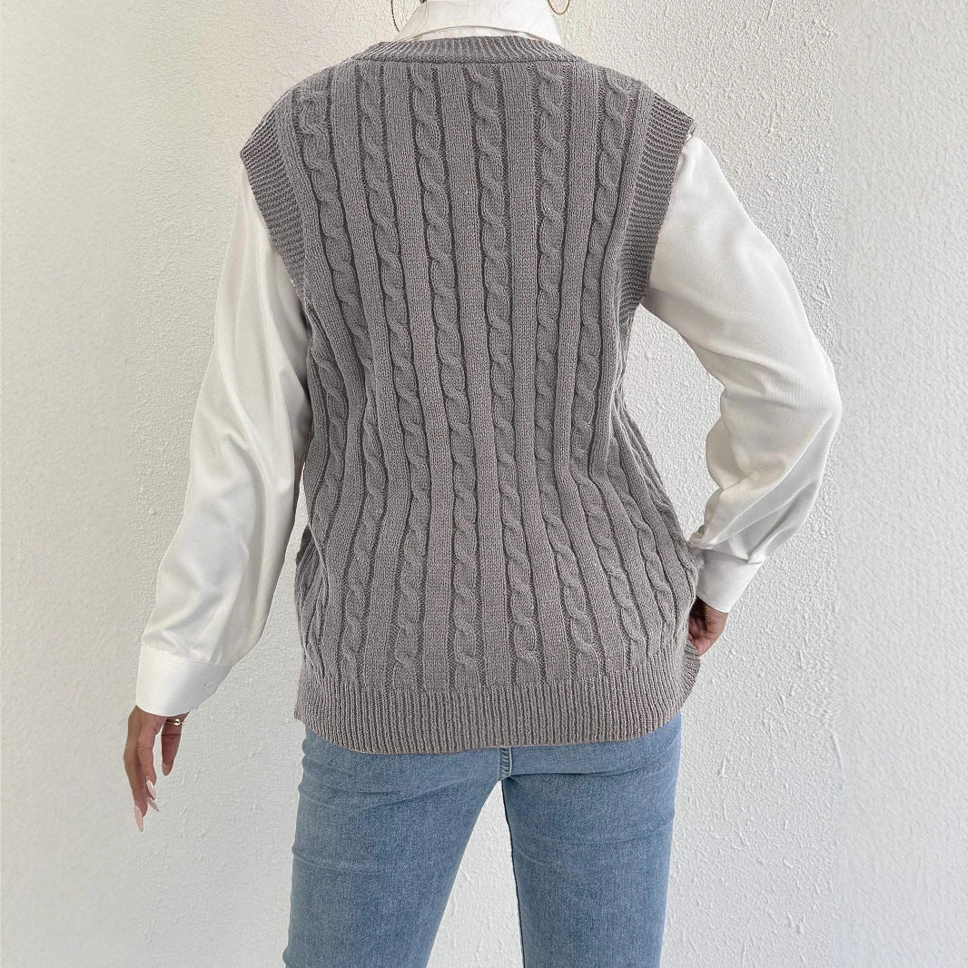 European And American Leisure Outer Twist Woven Vest