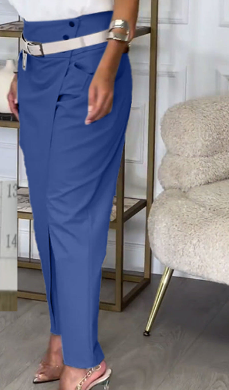 Autumn Leisure Solid Color Irregular All-match Slim-fit Pants Women