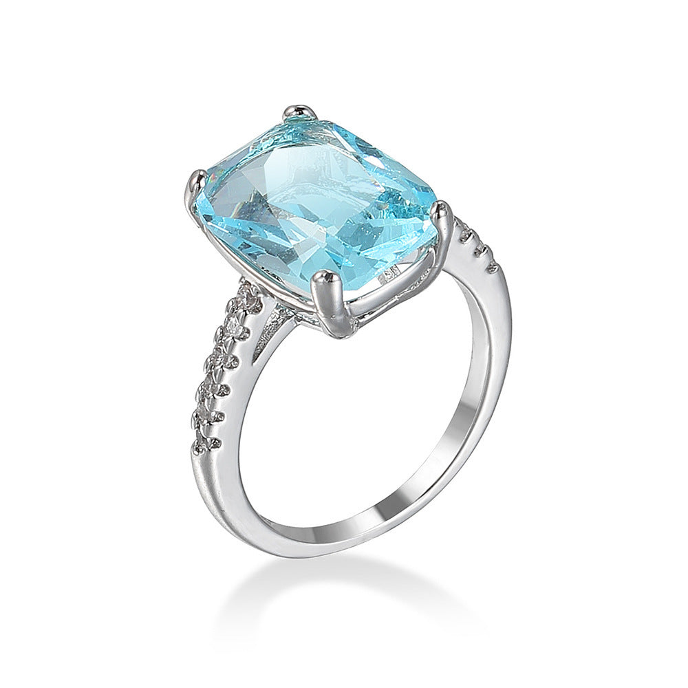 Blue Diamond Ring European And American Simple Zircon