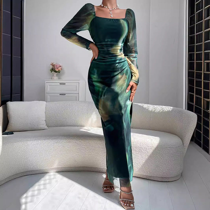 Women's European And American Fashion Tight Split Off-shoulder Dress