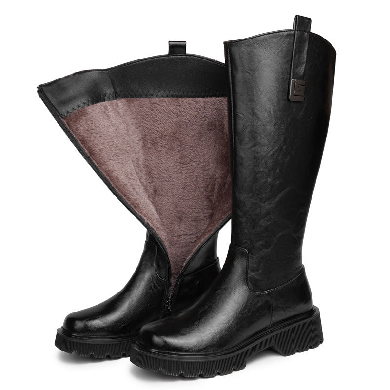 Women's High Tube Long Boots Real Sheepskin Fur Integrated Fleece-lined Thickened