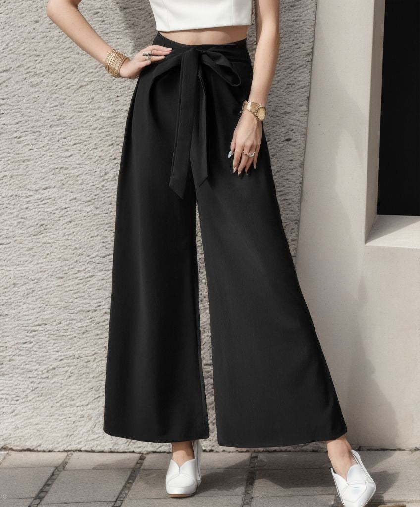 European And American Trousers Lace Up Commute Style High Waist
