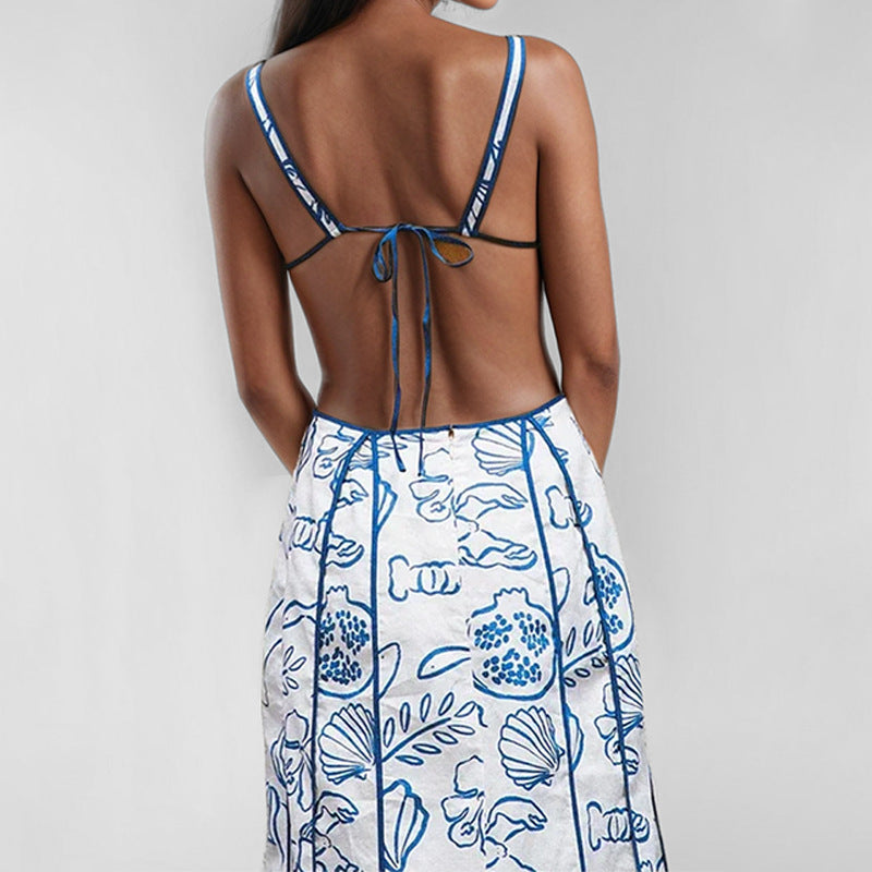 Women's Fashion Simple Printing Hollow Dress